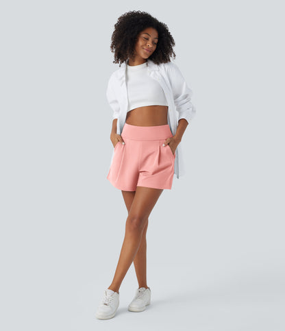 High Waisted Pocket Wide Leg Work Shorts