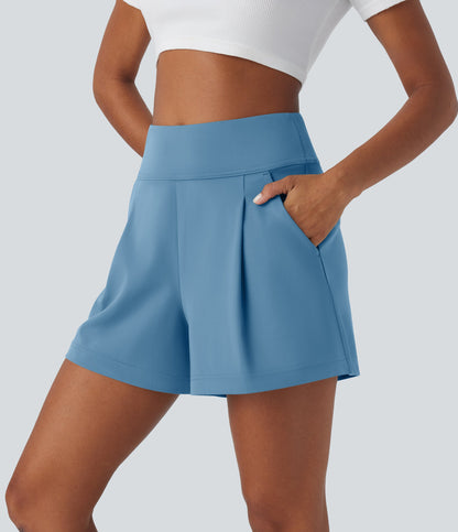 High Waisted Pocket Wide Leg Work Shorts
