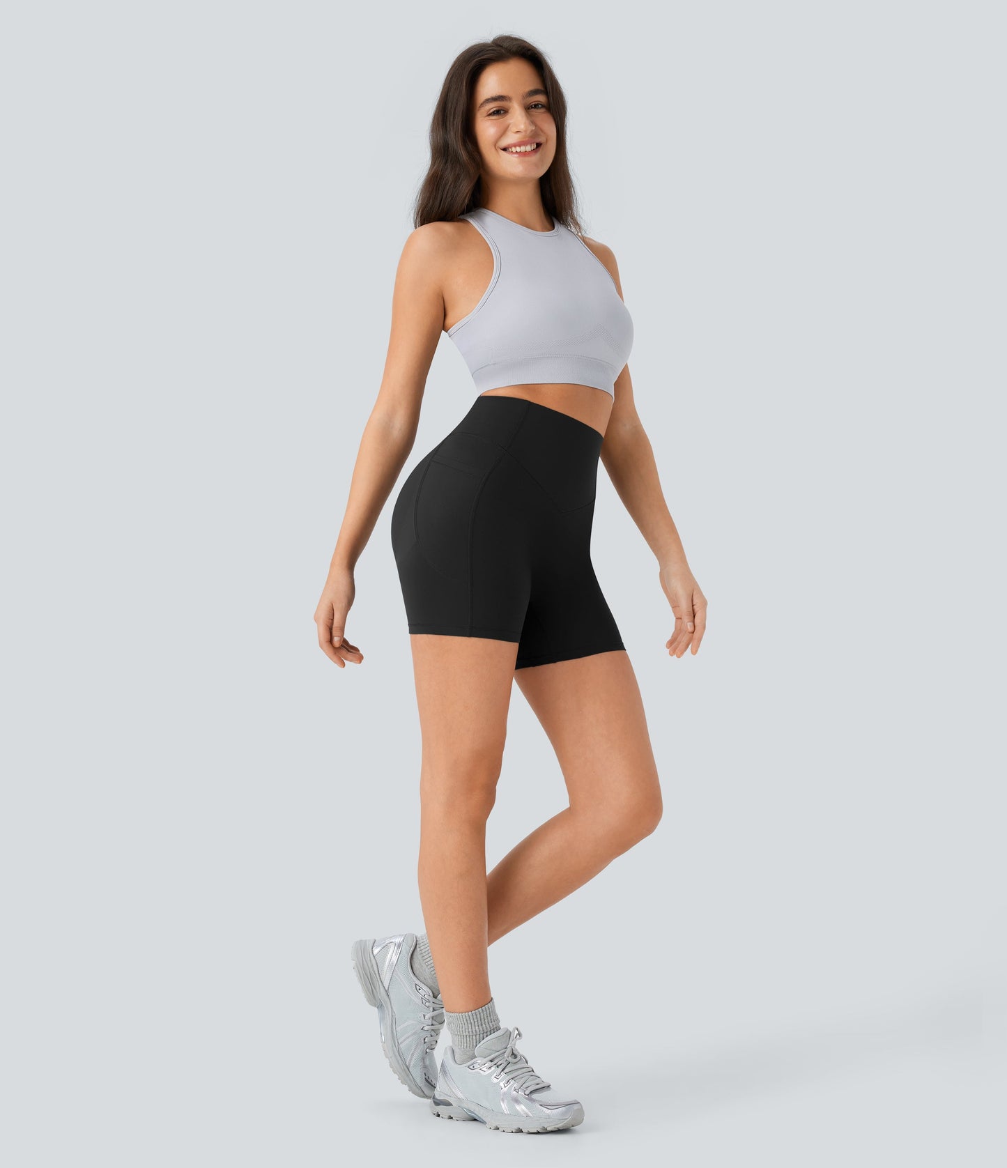 High Waisted Scrunch Butt Lifting Tummy Control Side Pocket Shaping Workout Biker Shorts 5''