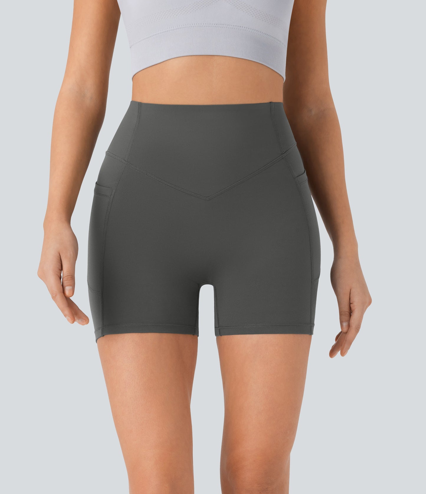 High Waisted Scrunch Butt Lifting Tummy Control Side Pocket Shaping Workout Biker Shorts 5''
