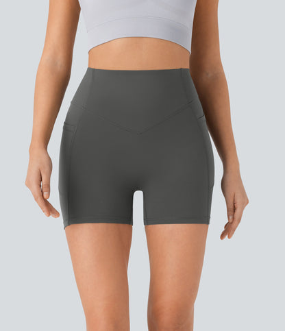High Waisted Scrunch Butt Lifting Tummy Control Side Pocket Shaping Workout Biker Shorts 5''