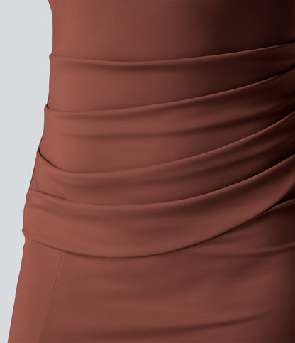 Square Neck Backless Corset Ruched Split Bodycon Midi Cool Touch Bridesmaid and Wedding Guest Dress