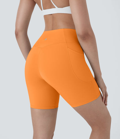 High Waisted Crossover Pocket Yoga Biker Shorts 7"-UPF50+