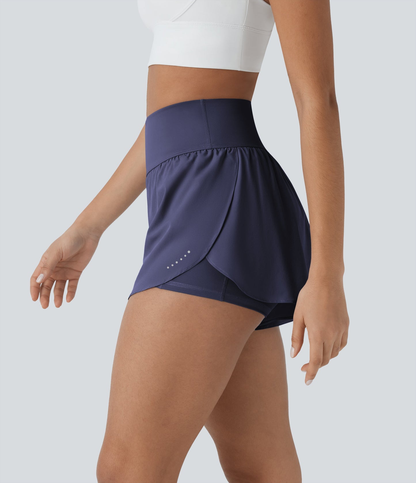 QuickDry High Waisted Reflective Dots Crossover Hem 2-in-1 Pockets Running Shorts