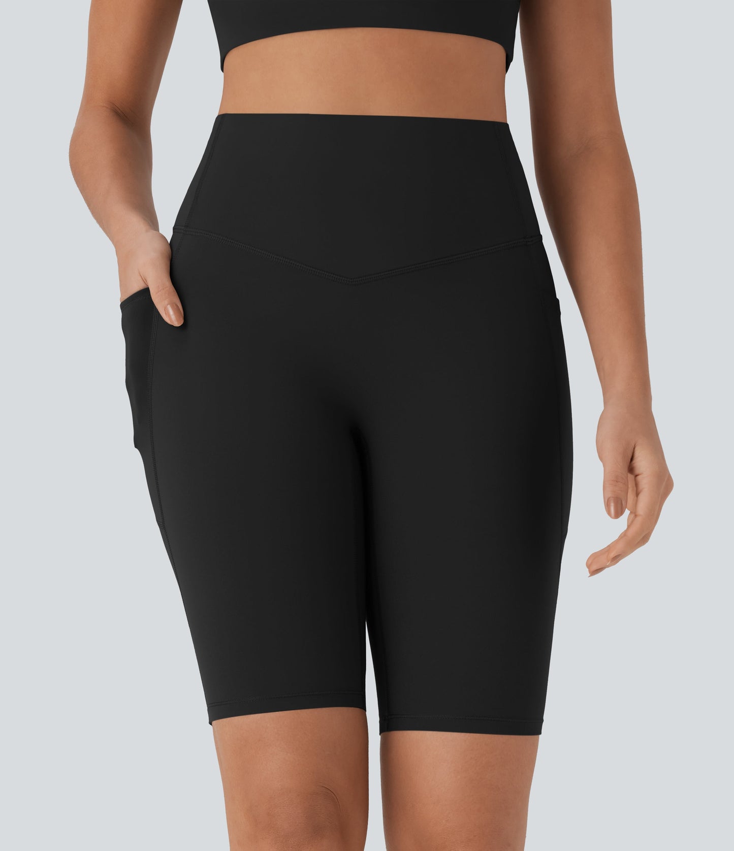 High Waisted Tummy Control Pocket Shaping Training Biker Shorts 9''