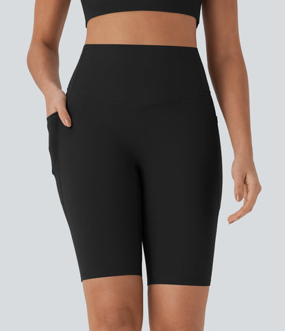 High Waisted Tummy Control Pocket Shaping Training Biker Shorts 9''