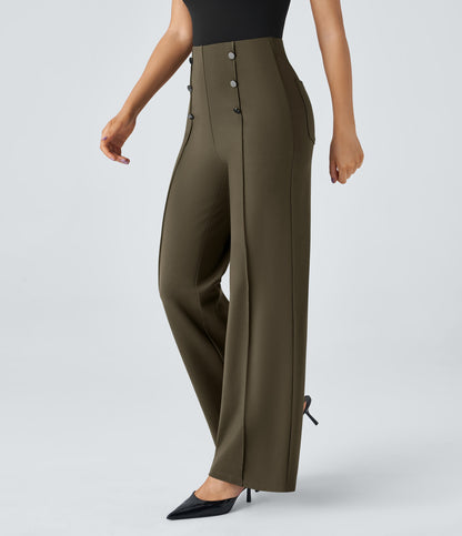 High Waisted Pocket Wide Leg Work Pants