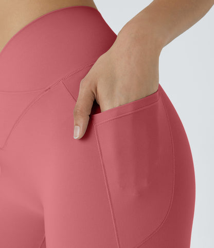 High Waisted Crossover Pocket Yoga Biker Shorts 7"-UPF50+