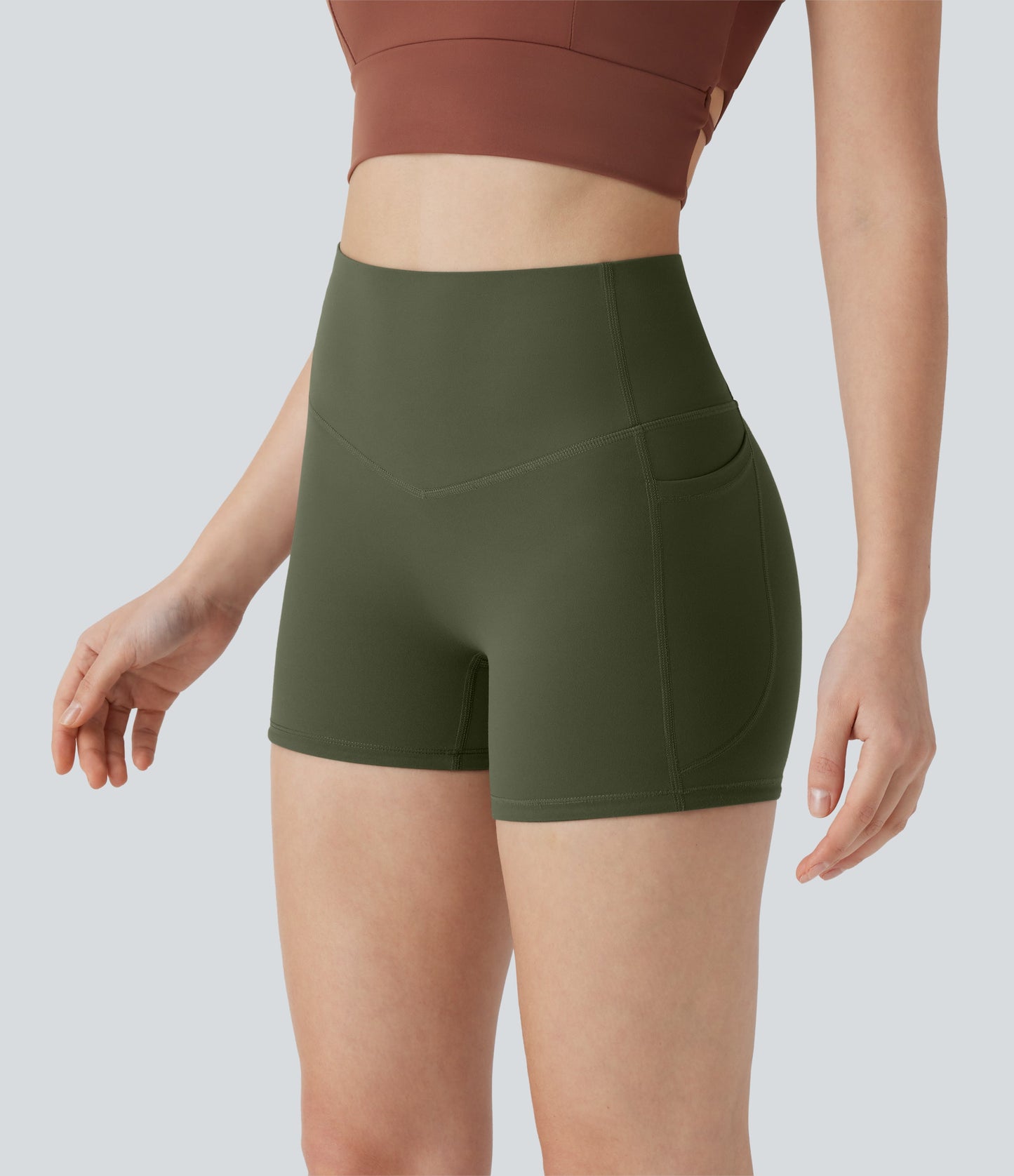 High Waisted Tummy Control Pocket Shaping Training Biker Shorts 3''
