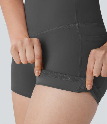 High Waisted Tummy Control Pocket Shaping Training Biker Shorts 3''