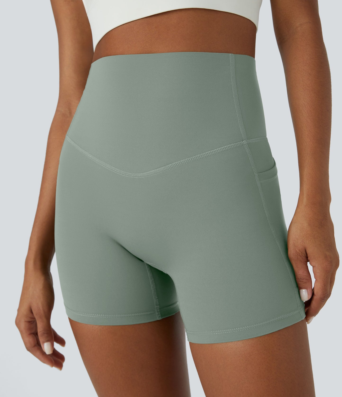 High Waisted Tummy Control Side Pocket Shaping Training Biker Shorts 5''
