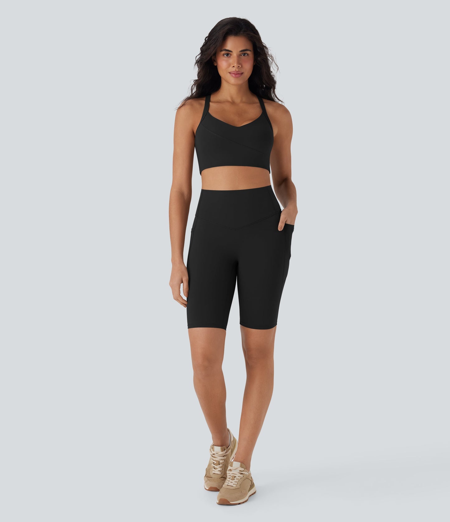 High Waisted Tummy Control Pocket Shaping Training Biker Shorts 9''