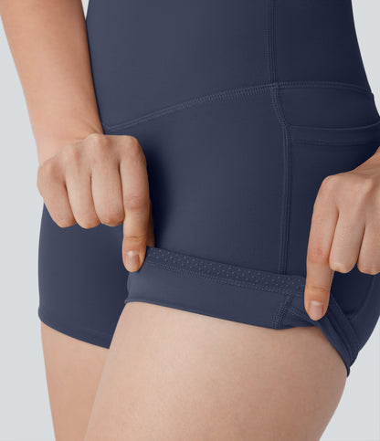 High Waisted Tummy Control Pocket Shaping Training Biker Shorts 3''