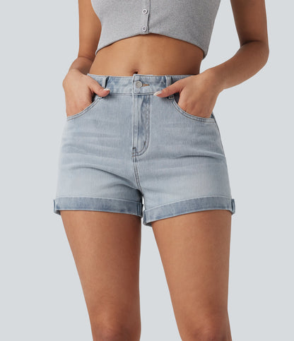 Mid Rise Zipper Pockets Denim Casual Shorts 3''