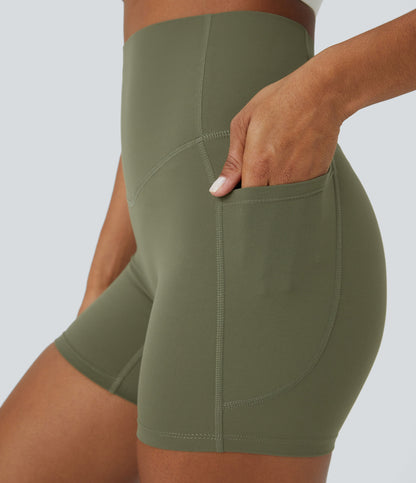 High Waisted Tummy Control Side Pocket Shaping Training Biker Shorts 5''