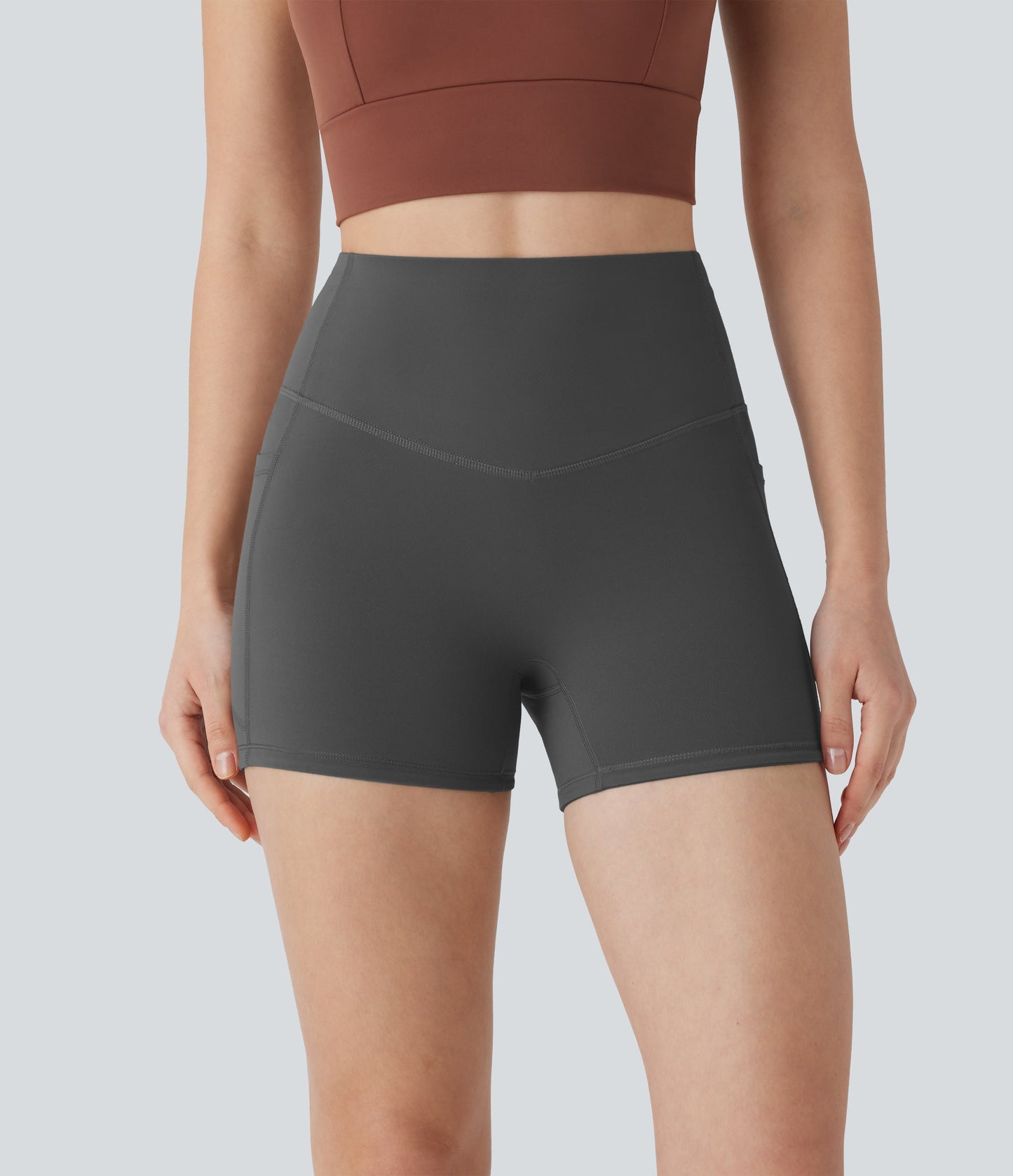 High Waisted Tummy Control Pocket Shaping Training Biker Shorts 3''