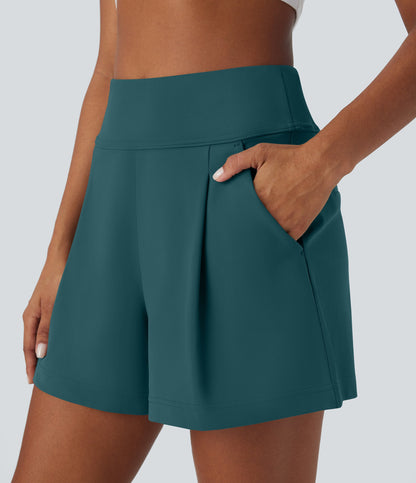 High Waisted Pocket Wide Leg Work Shorts