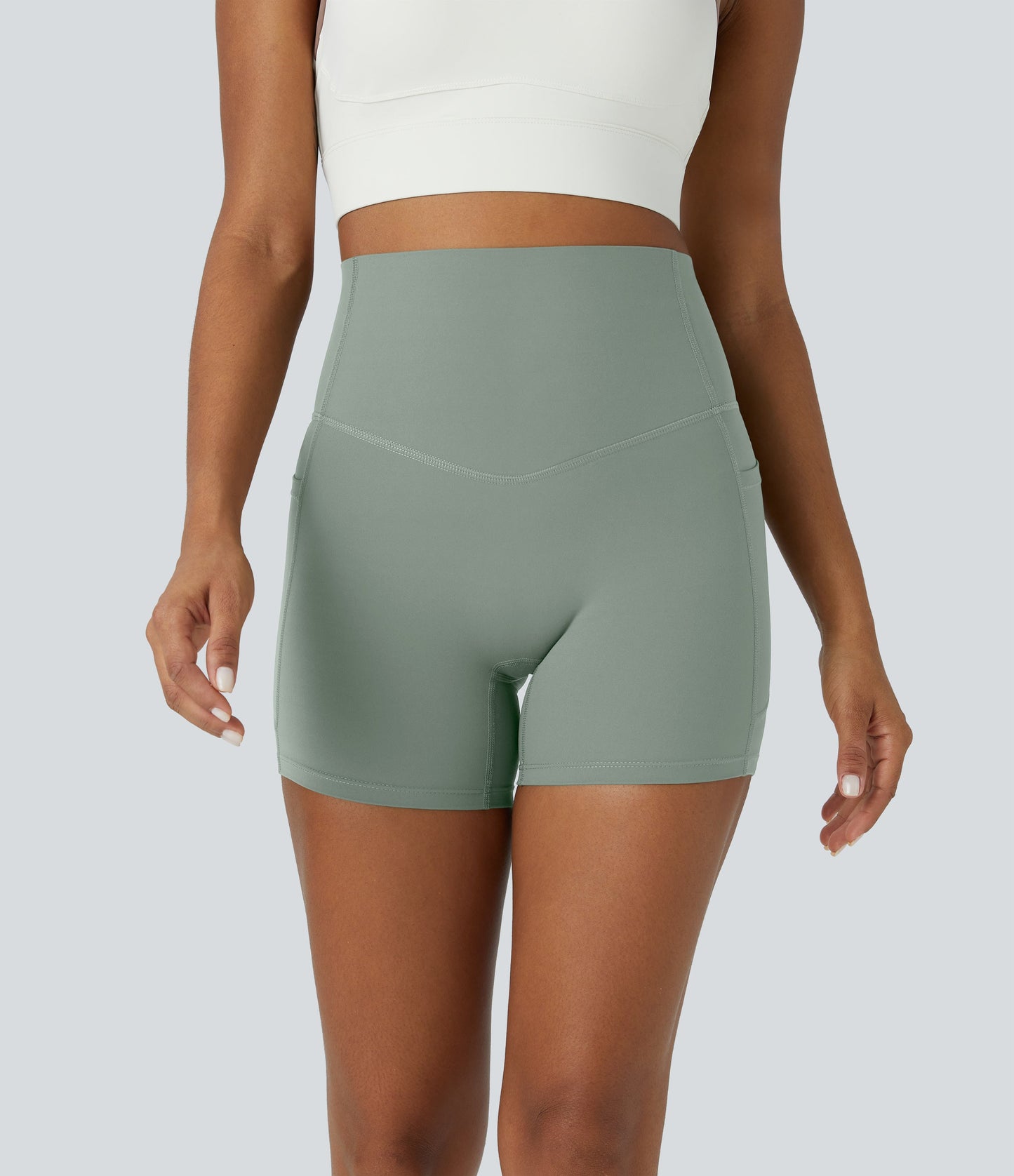 High Waisted Tummy Control Side Pocket Shaping Training Biker Shorts 5''