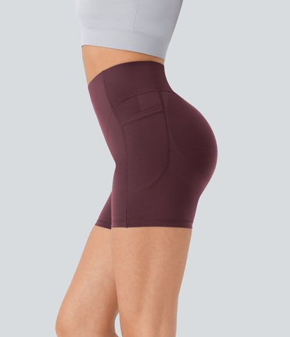 High Waisted Scrunch Butt Lifting Tummy Control Side Pocket Shaping Workout Biker Shorts 5''