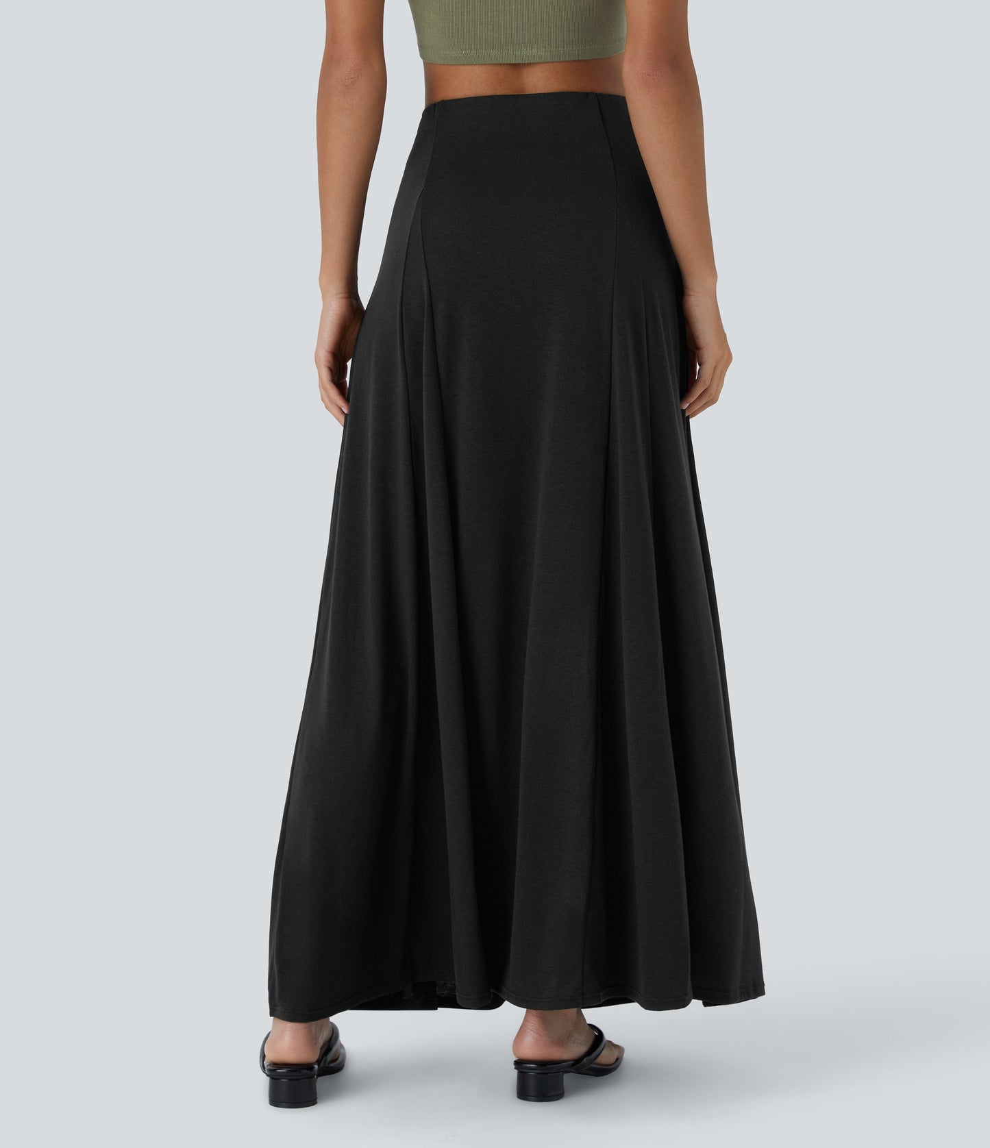 High Waisted Side Zipper Maxi Casual Flare Skirt