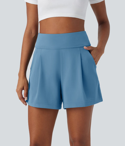 High Waisted Pocket Wide Leg Work Shorts
