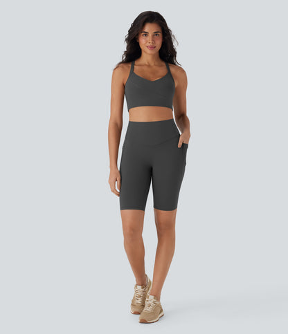 High Waisted Tummy Control Pocket Shaping Training Biker Shorts 9''