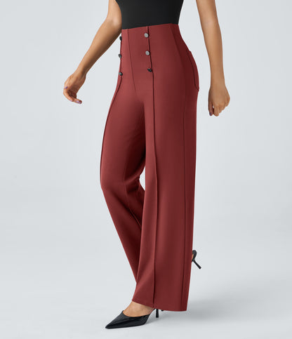 High Waisted Pocket Wide Leg Work Pants