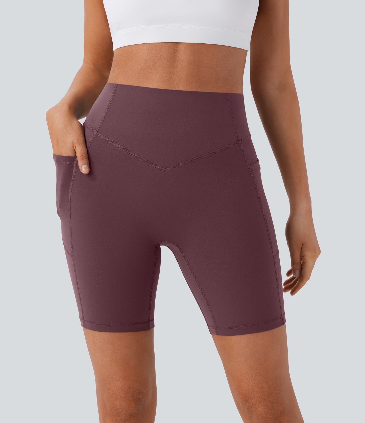 High Waisted Scrunch Butt Lifting Tummy Control Side Pocket Shaping Workout Biker Shorts 7''