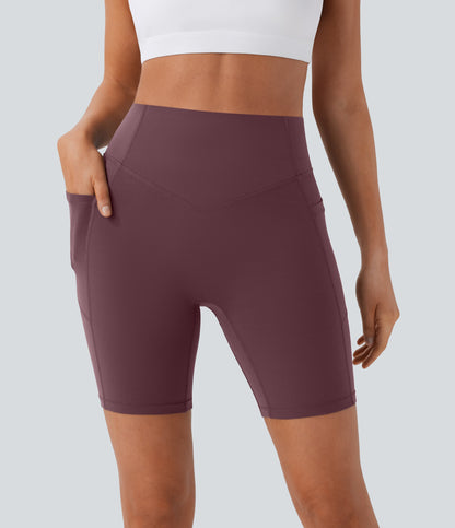 High Waisted Scrunch Butt Lifting Tummy Control Side Pocket Shaping Workout Biker Shorts 7''