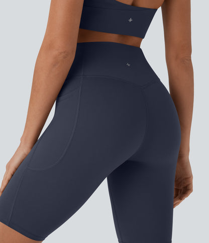 High Waisted Tummy Control Pocket Shaping Training Biker Shorts 9''