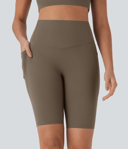 High Waisted Tummy Control Pocket Shaping Training Biker Shorts 9''
