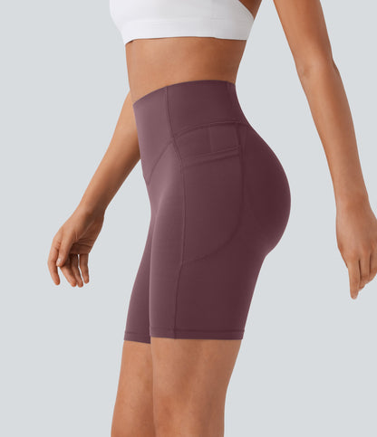 High Waisted Scrunch Butt Lifting Tummy Control Side Pocket Shaping Workout Biker Shorts 7''
