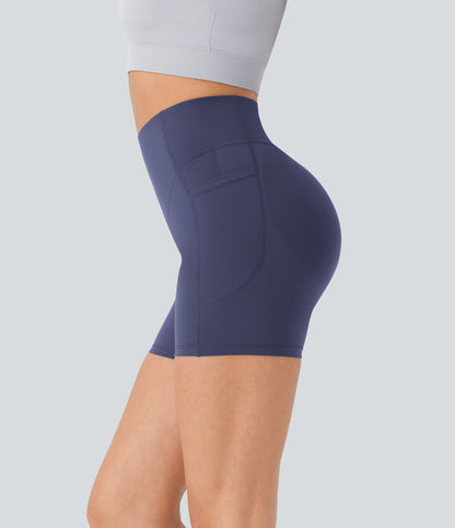 High Waisted Scrunch Butt Lifting Tummy Control Side Pocket Shaping Workout Biker Shorts 5''
