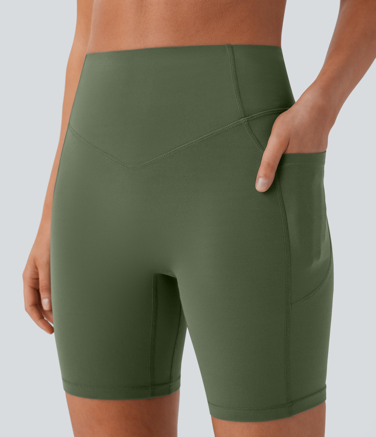 High Waisted Scrunch Butt Lifting Tummy Control Side Pocket Shaping Workout Biker Shorts 7''