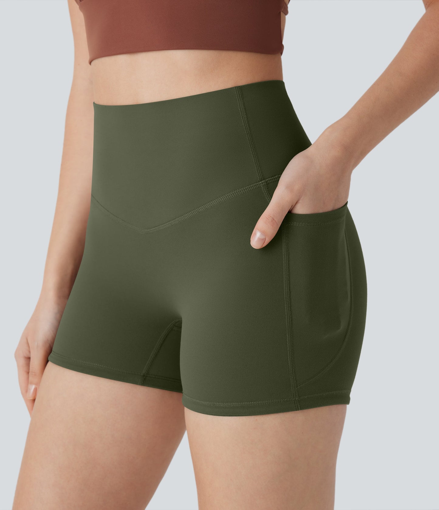 High Waisted Tummy Control Pocket Shaping Training Biker Shorts 3''