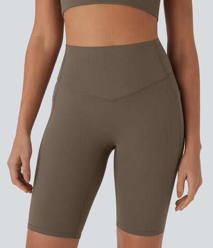 High Waisted Tummy Control Pocket Shaping Training Biker Shorts 9''