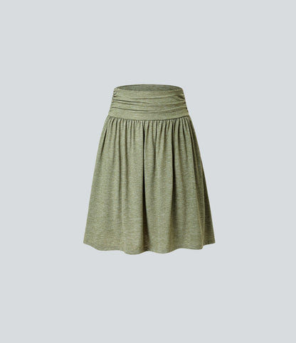High Waisted Ruched Pocket Flowy Skirt