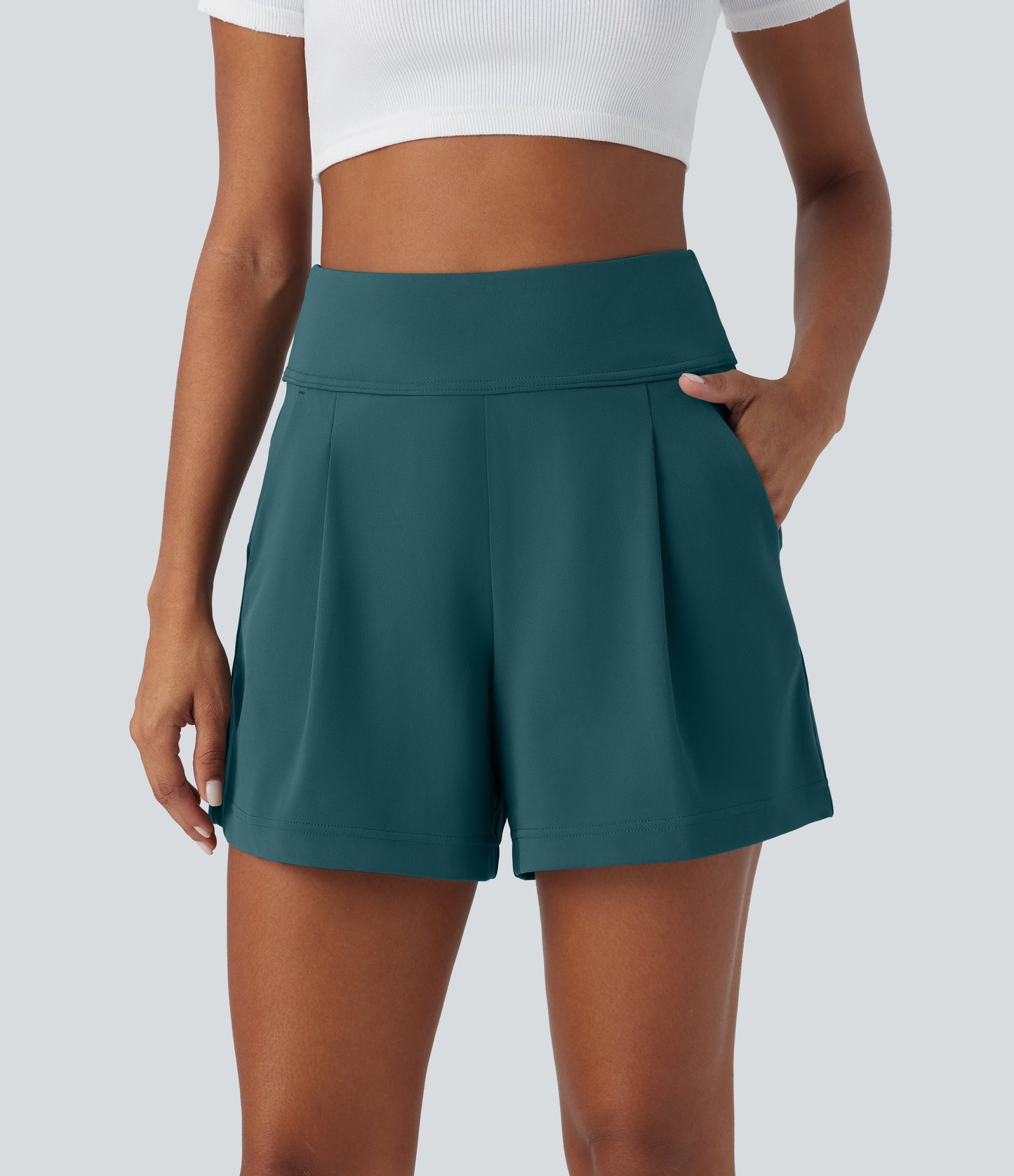 High Waisted Pocket Wide Leg Work Shorts