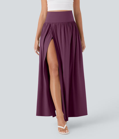 High Waisted Tummy Control 2-in-1 Flowy Quick Dry Maxi Skirt