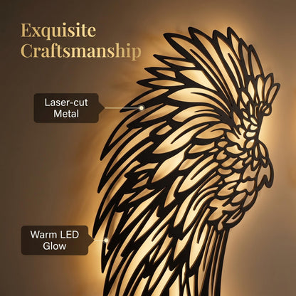 Illuminated Black Metal Angel Wings Wall Decor