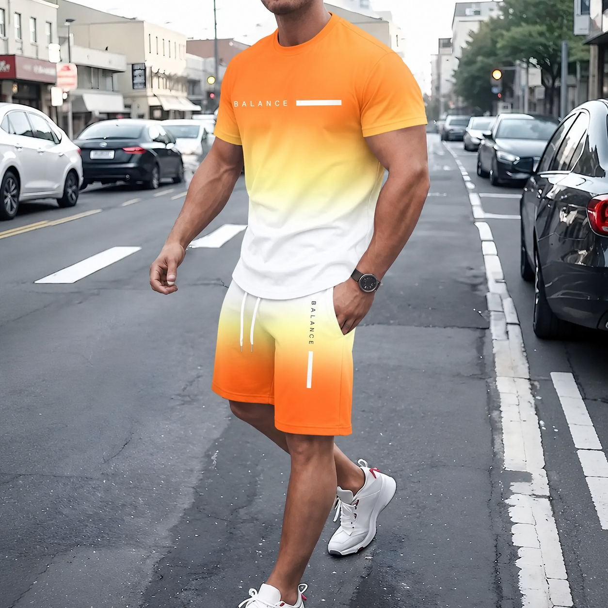 🎁Father’s Day Sale - 🔥 Men’s Gradient Short Sleeve Tracksuit 2-Piece Set