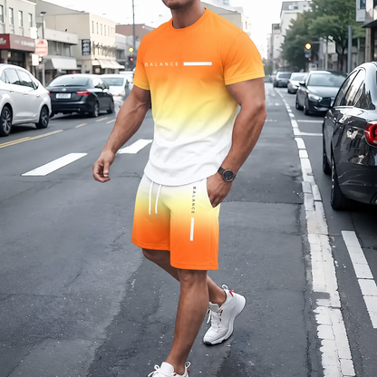 🎁Father’s Day Sale - 🔥 Men’s Gradient Short Sleeve Tracksuit 2-Piece Set