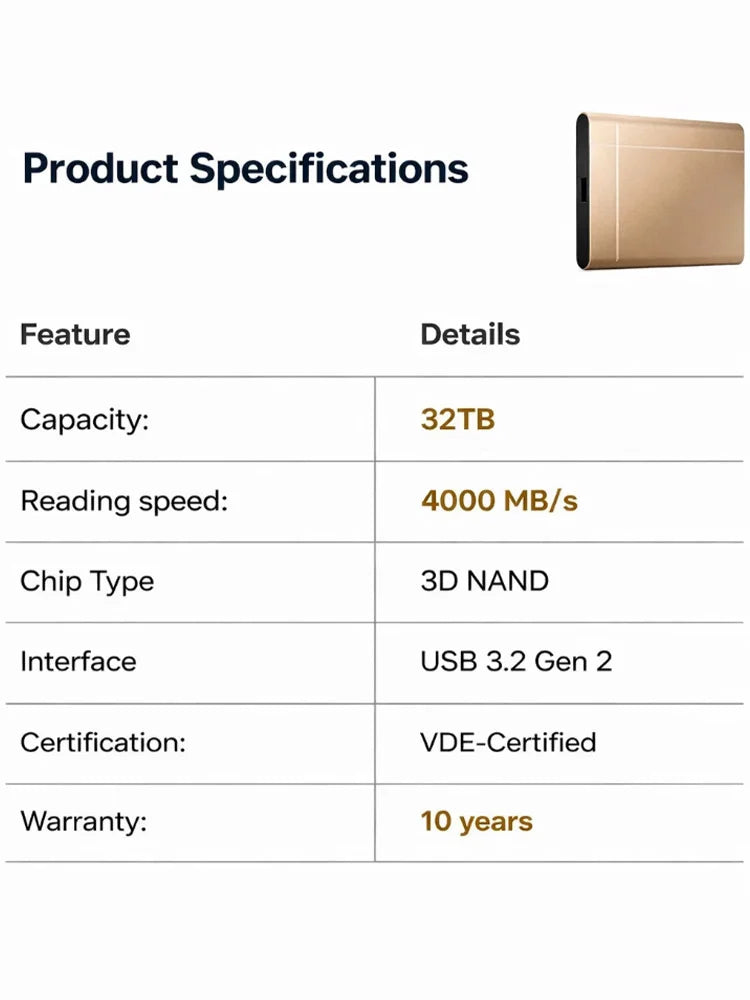 🔥Last Day 49% OFF🔥32TB High-speed Portable SSD