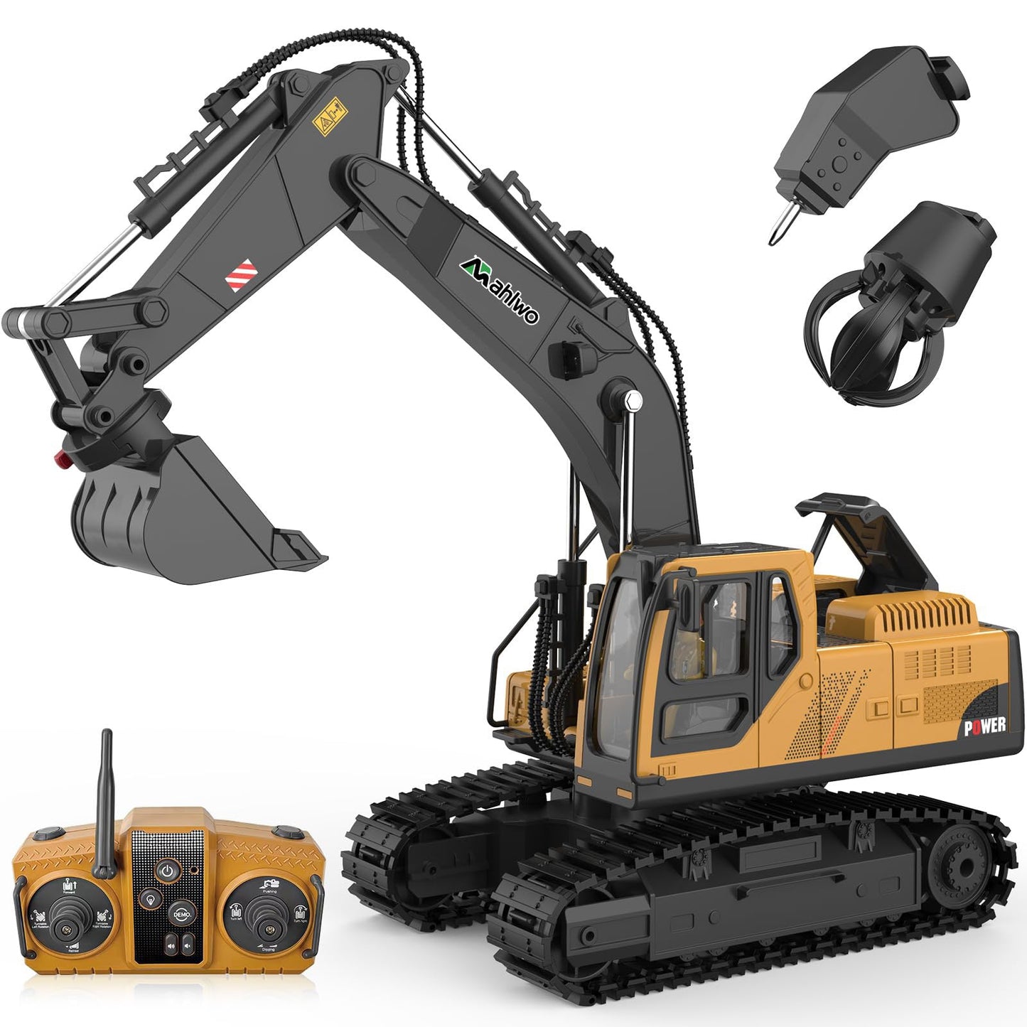 3 in 1 Remote Control Excavator Toy with Metal Bucket/Claw/Drill