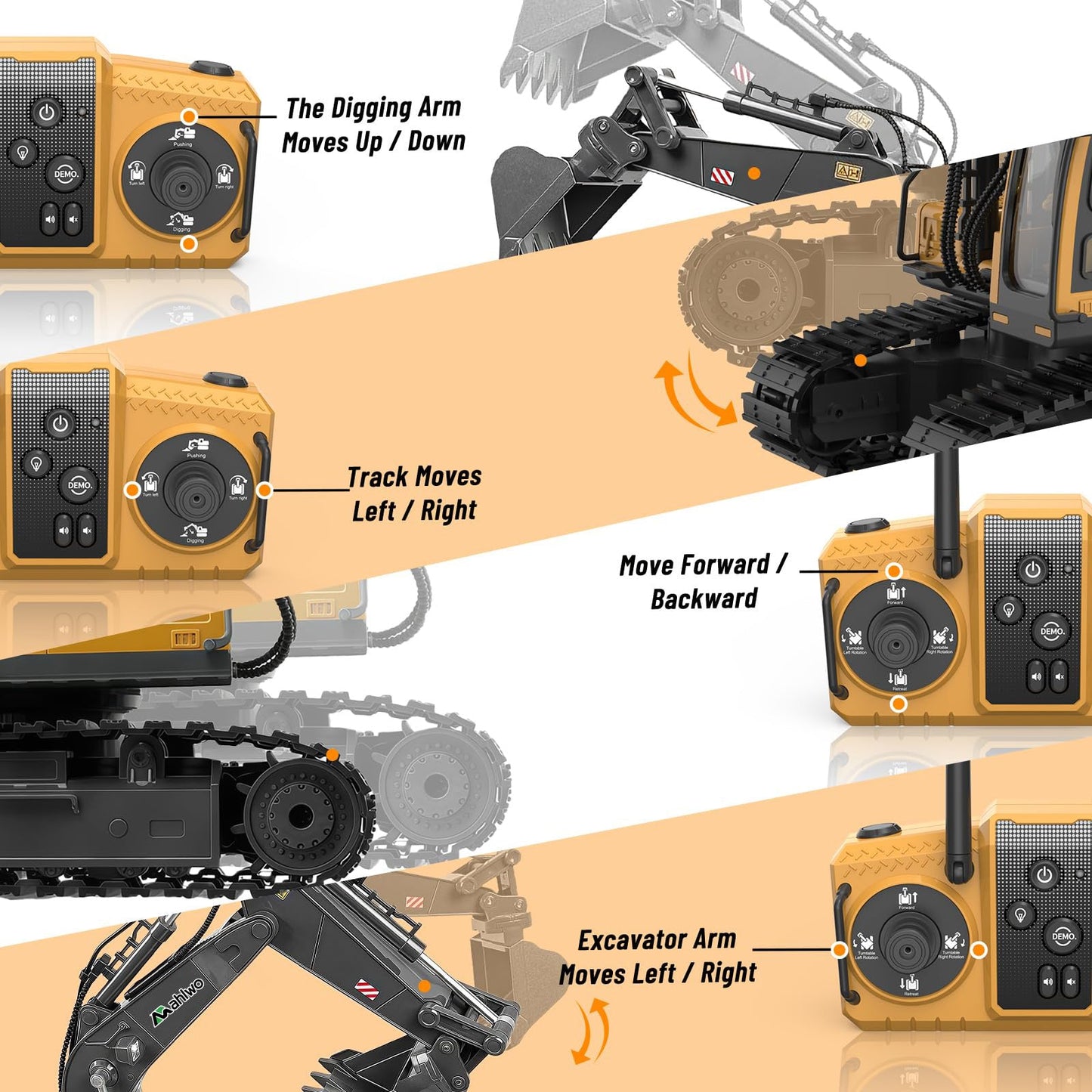 3 in 1 Remote Control Excavator Toy with Metal Bucket/Claw/Drill