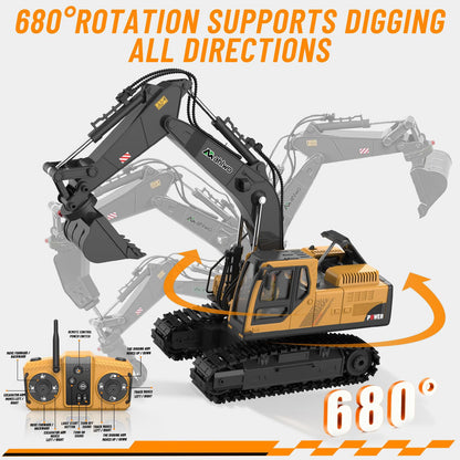 3 in 1 Remote Control Excavator Toy with Metal Bucket/Claw/Drill