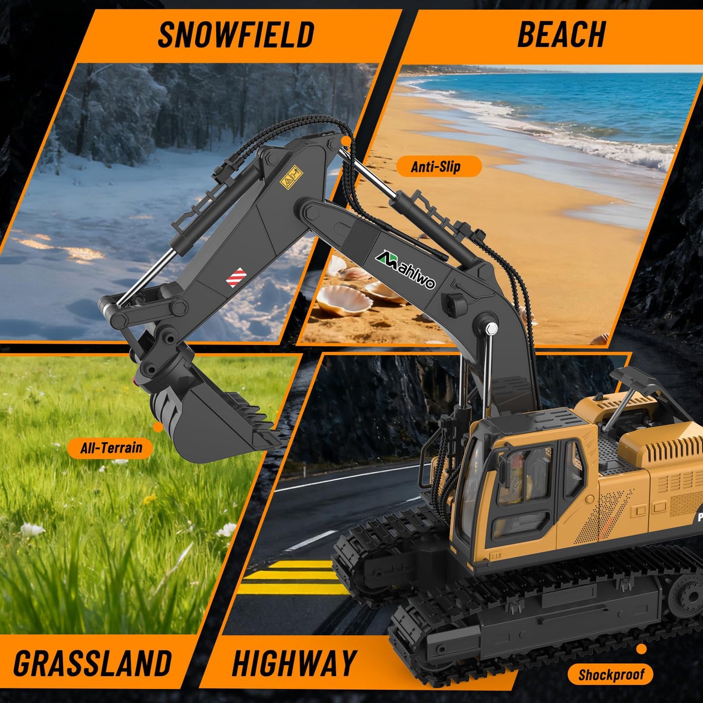 3 in 1 Remote Control Excavator Toy with Metal Bucket/Claw/Drill