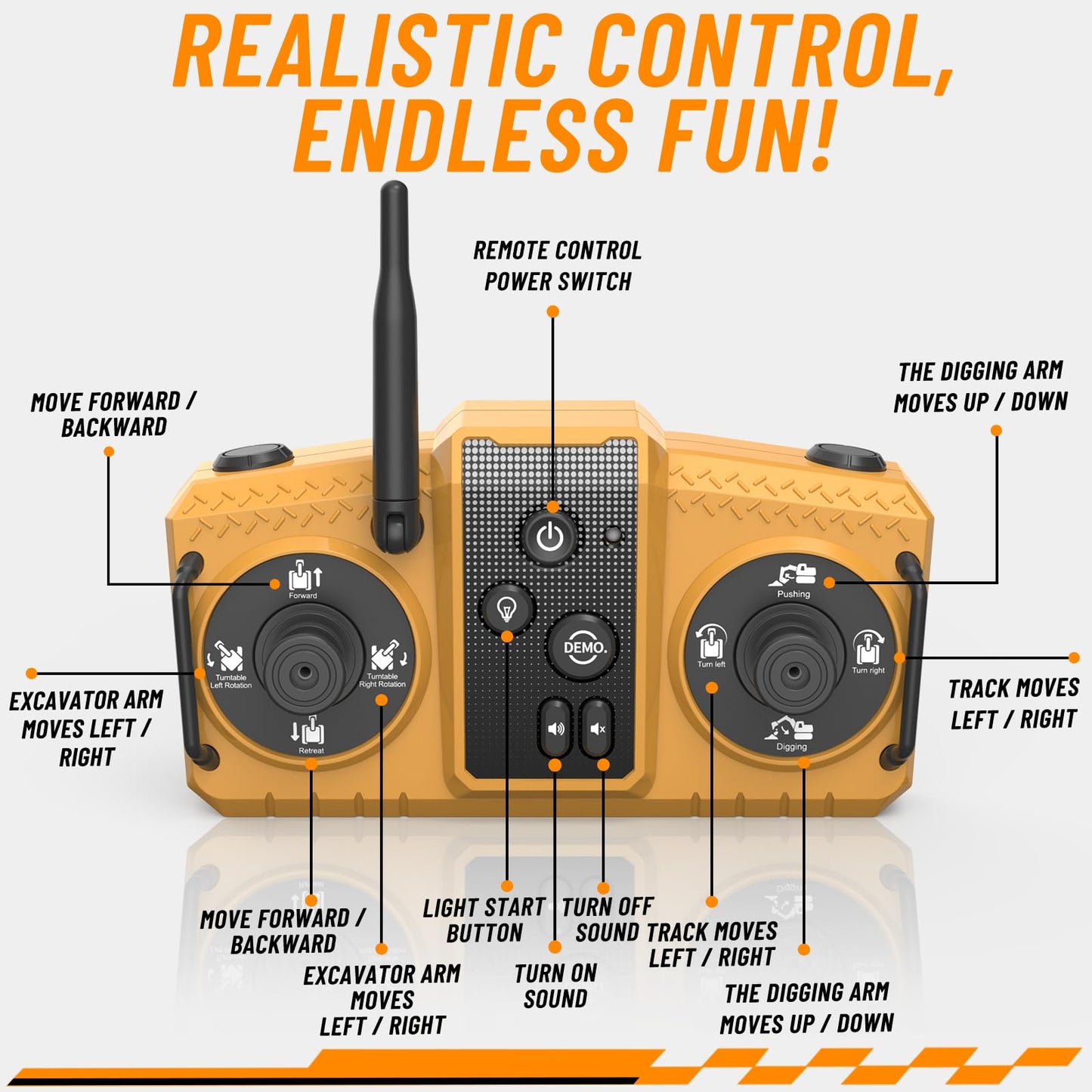 3 in 1 Remote Control Excavator Toy with Metal Bucket/Claw/Drill