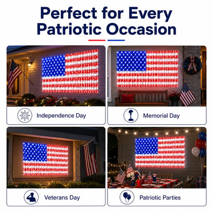 🇺🇸🎆Solar American Flag Lights Outdoor American Flag Net Lights 6.5ft x 3.28ft Super Bright